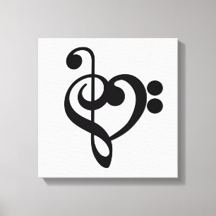 Musikermusikherz - Treble Bass Clef Leinwanddruck