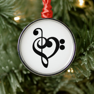 Musikermusikherz - Treble Bass Clef Ornament Aus Metall