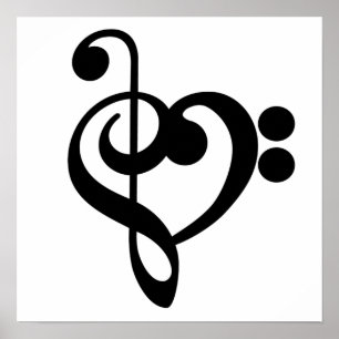 Musikermusikherz - Treble Bass Clef Poster