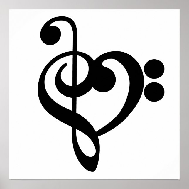 Musikermusikherz - Treble Bass Clef Poster (Vorne)