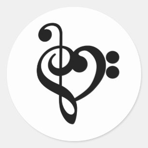 Musikermusikherz - Treble Bass Clef Runder Aufkleber