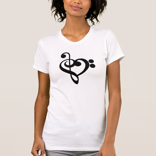 Musikermusikherz - Treble Bass Clef T-Shirt (Vorderseite)