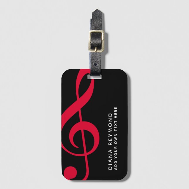 Musikerreise Rot-Treble-Klee schwarz Gepäckanhänger (Vorderseite Vertikal)