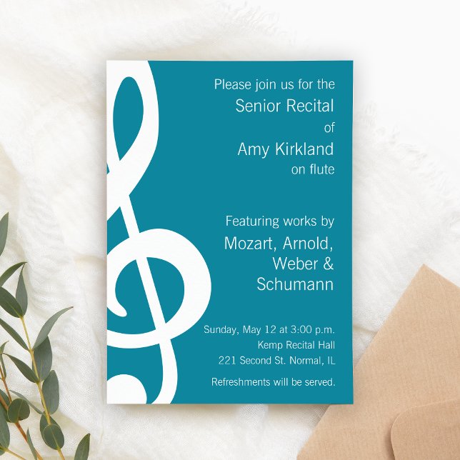 MusikErwägung Einladung (Custom senior recital invitation template - modern treble clef)