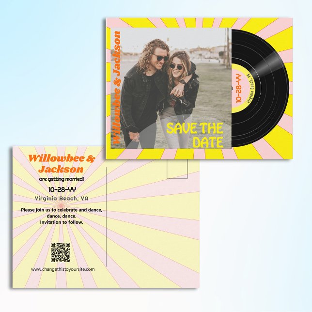 Musikfestivals Save the Date Postkarte (Music Festival Vinyl Record postcard save the date with QR code)