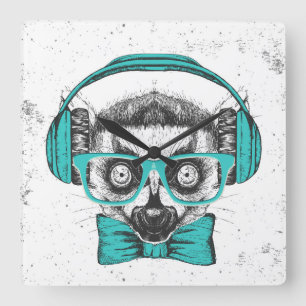 Musikfreund des Lemur-  Quadratische Wanduhr