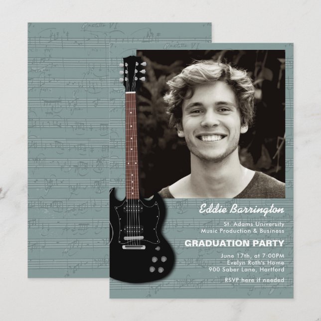 Musikgitarre Foto Graduation Party Einladung (Vorne/Hinten)