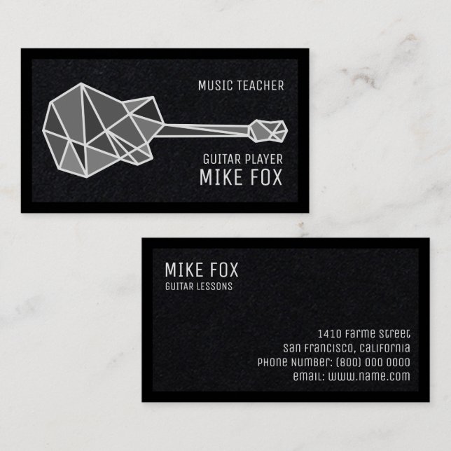 Musikgitarre Lehrerin Black Business Card Visitenkarte (Vorne/Hinten)