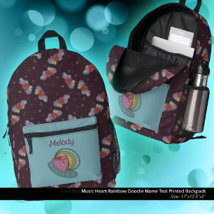 Musikherz Rainbow Doodle Name Aquamarin Bedruckter Rucksack