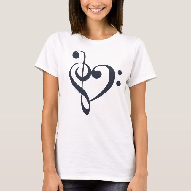 Musikherz Treble Bass Clef Heart - Navy Blazer T-Shirt (Vorderseite)