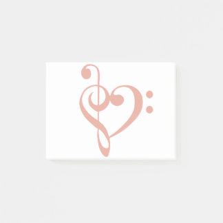Musikherz Treble Bass Clef Herz - Korallenrosa Post-it Klebezettel