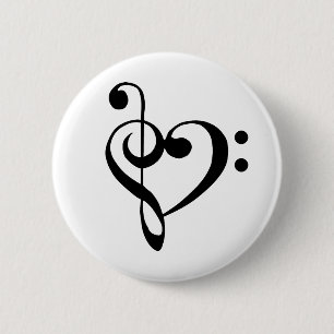 Musikherz Treppenhaus Bass Clef Herz - Schwarz Button
