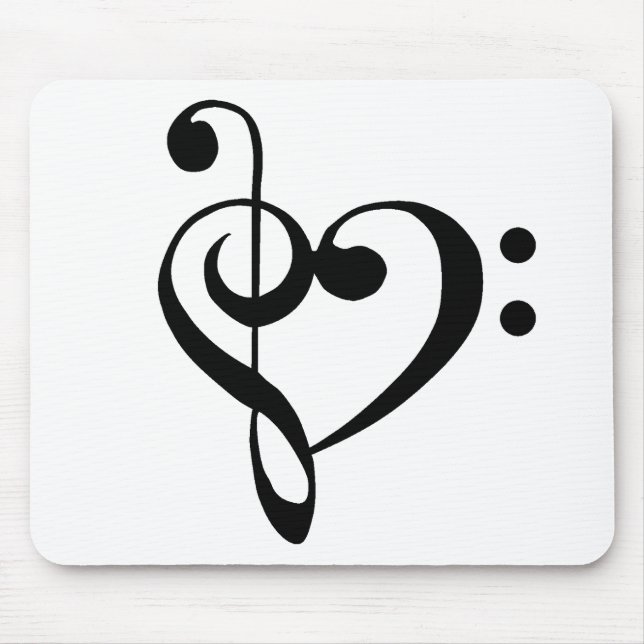 Musikherz Treppenhaus Bass Clef Herz - Schwarz Mousepad (Vorne)