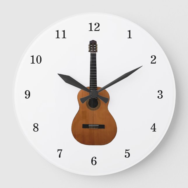 Musikinstrument akustische Gitarre Schwarz-weiß Große Wanduhr (Vorderseite)