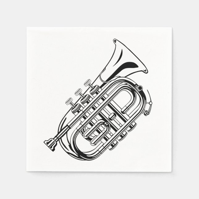 Musikinstrument für Schwarz-Weiß-Trompete Serviette (Vorderseite)