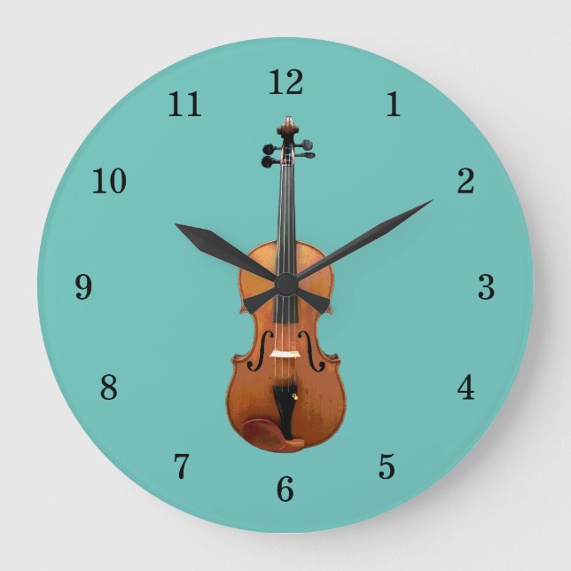 Musikinstrument Trendy Violin Aquamarin grün Große Wanduhr (Vorderseite)