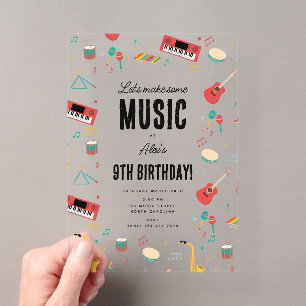 Musikinstrumente Musik Thema Geburtstagsfeier Acryleinladungen