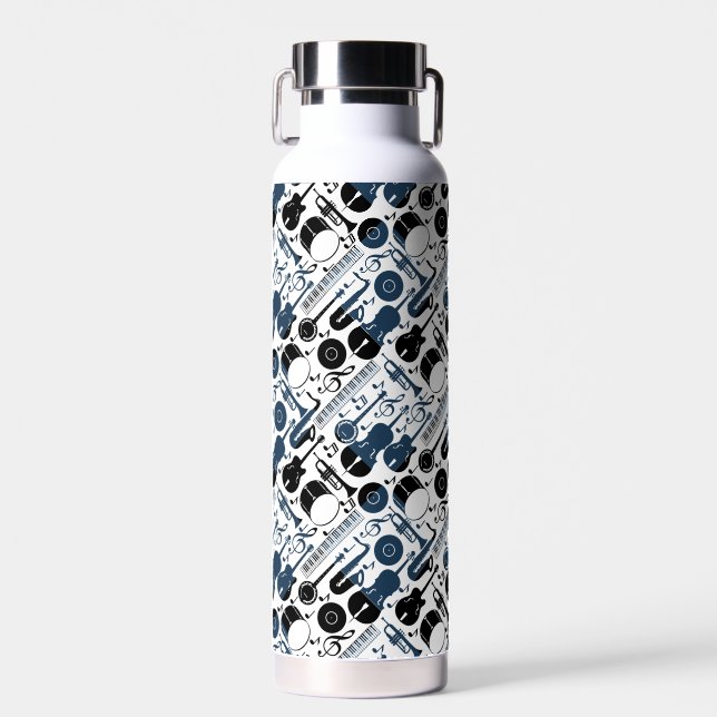 Musikinstrumente Muster Design 2 Töne Weiß Trinkflasche (Vorne)