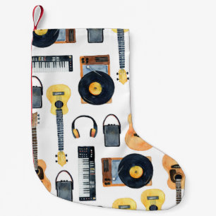 Musikinstrumente: Nahtlose Wasserfarbe Kleiner Weihnachtsstrumpf