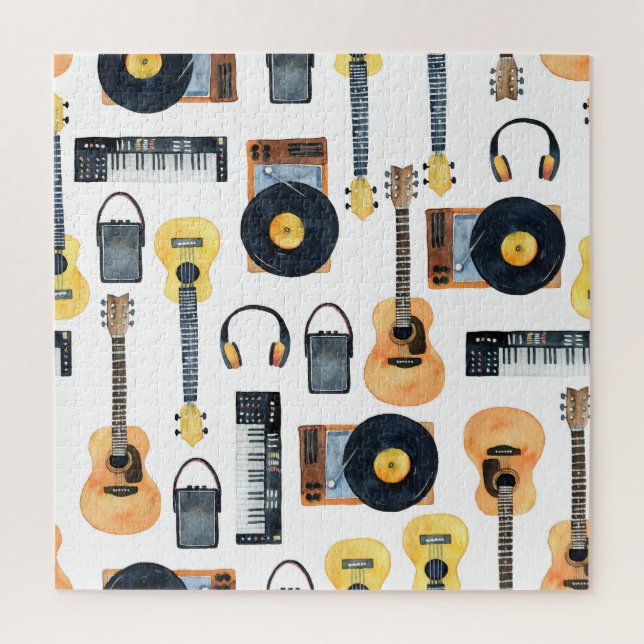 Musikinstrumente: Nahtlose Wasserfarbe Puzzle (Vertikal)