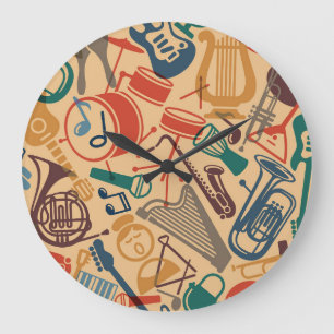 Musikinstrumente Nahtloser Vintage-Hintergrund Große Wanduhr