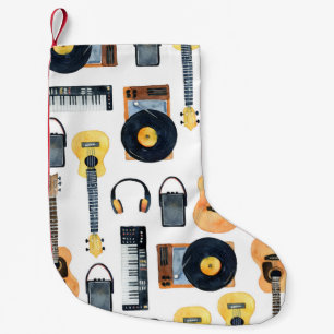 Musikinstrumente: Nahtloses Aquarell Kleiner Weihnachtsstrumpf