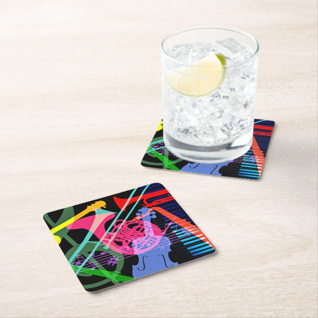 Musikinstrumente Pop-Art-Design Rechteckiger Pappuntersetzer (Vor Ort)