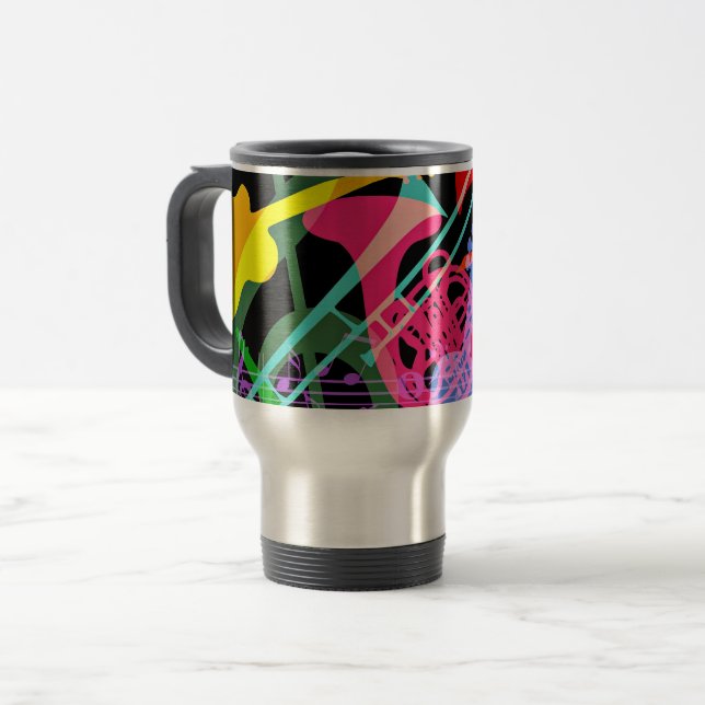 Musikinstrumente Pop-Art-Design Reisebecher (Vorderseite Links)