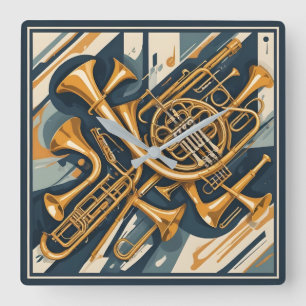 Musikinstrumente Quadratische Wanduhr