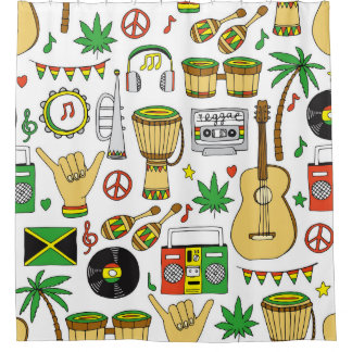 Musikinstrumente: Reggae - nahtloser Hintergrund Duschvorhang