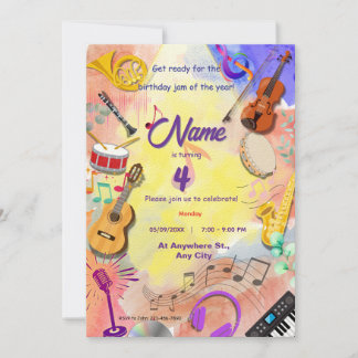 Musikinstrumente Thema Kinder B'day Einladung