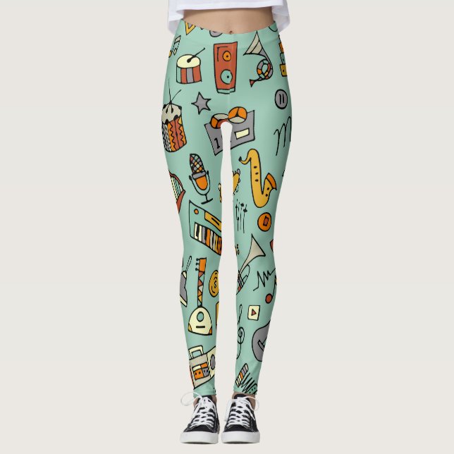 Musikinstrumente, Vintages Skizzenmuster. Leggings (Vorderseite)