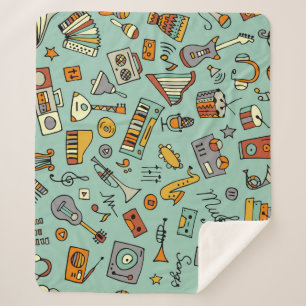 Musikinstrumente, Vintages Skizzenmuster. Sherpadecke