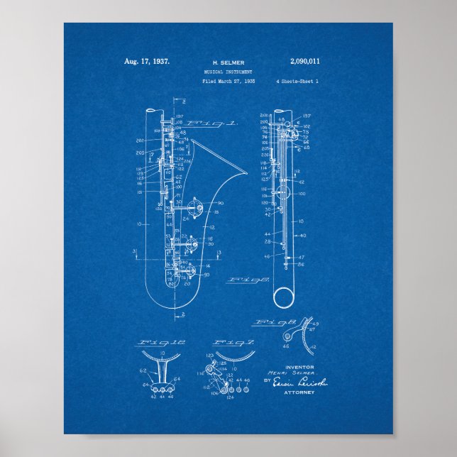 Musikinstrumentenpatent - Blueprint Poster (Vorne)