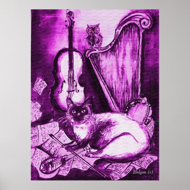 MUSIKKATZE, Lila und weiß Poster (Vorne)