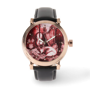 MUSIKKATZE MIT EIGENEN, rot-weiß Armbanduhr