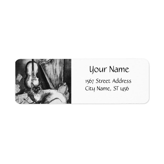 MUSIKKATZE, OWL, VIOLIN, HARP Schwarz-weiße Graumu (Vorne)