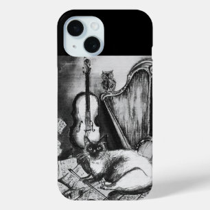 MUSIKKATZE, OWL, VIOLIN, HARP Schwarz-weiße Graumu Case-Mate iPhone Hülle