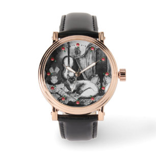 MUSIKKATZE, OWL, VIOLIN, HARP Schwarz-weiße Red Mu Armbanduhr