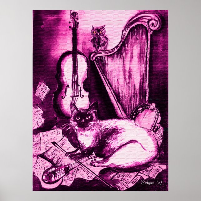 MUSIKKATZE,PInk Violet und Weiß Poster (Vorne)