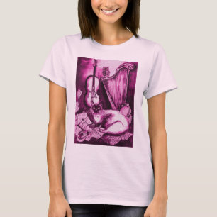 MUSIKKATZE, rosa Violett und Weiß T-Shirt
