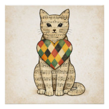 Musikkatzen-Collage mit Harlekin-Herz