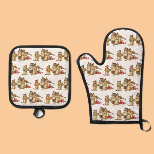 Musikkatzen Ofenhandschuh & Topflappen-Set