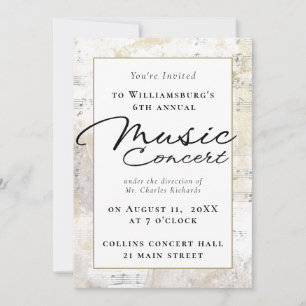 Musikkonzert-Einladung Elegant Gold  Einladung