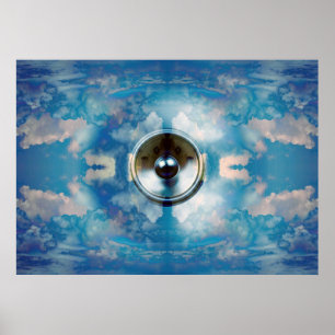 Musiklautsprecher in einem bewölkten blauen Himmel Poster