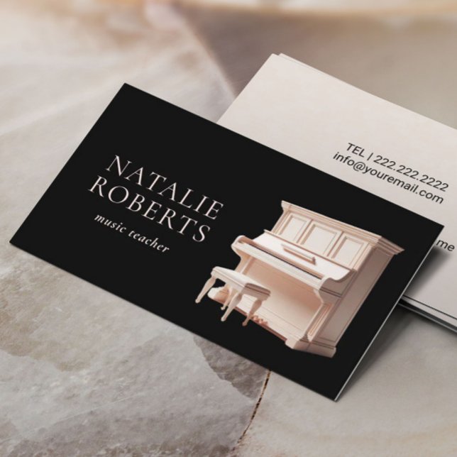 Musiklehrer Elegant Weißer Piano Schwarzes Musical Visitenkarte (Von Creator hochgeladen)