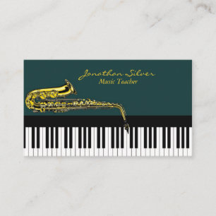 Musiklehrer Elegante Klaviertasten & Saxophon Visitenkarte