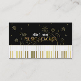 Musiklehrer | Golden Black Floral Piano Visitenkarte
