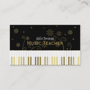 Musiklehrer Golden Black Floral Piano Visitenkarte