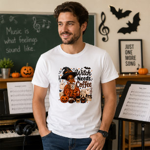 Musiklehrer-Hexe braucht Kaffee Lustiges Halloween T-Shirt